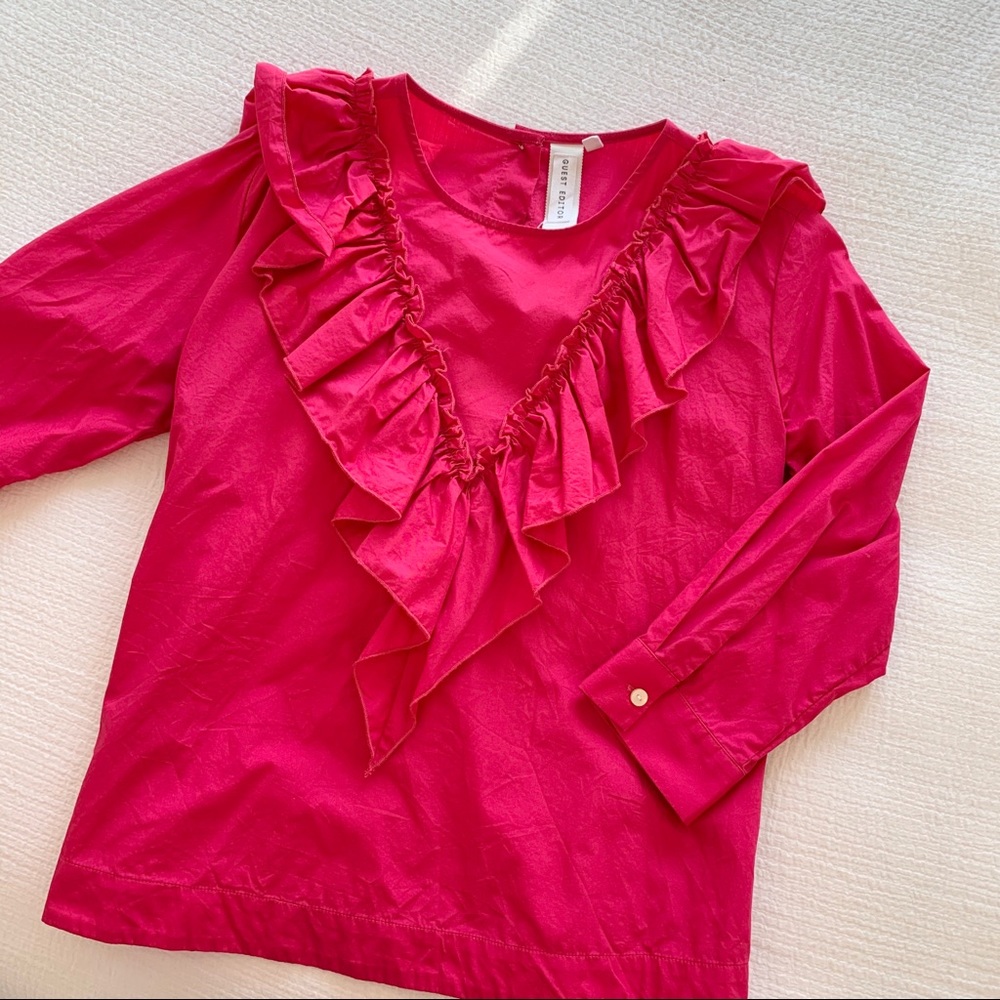 Guest Editor Ruffle Blouse Button Up Top